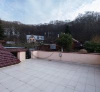 Blick von der Terrasse des Einfamilienhauses in der Borinská-Straße in Marianka mit Waldhintergrund.
