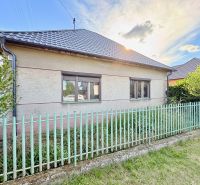 Ein Einfamilienhaus in Šoporňa mit zwei Fenstern und einem Metallzaun.