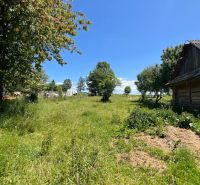 Ein Garten und ein Einfamilienhaus in Polomka mit großem Rasen und Bäumen.