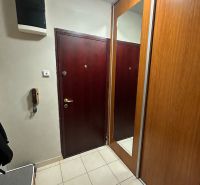Eingangsbereich in einer 3-Zimmer-Wohnung mit einem Spiegelschrank und hellem Fliesenboden.