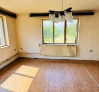Ein Zimmer in einem Einfamilienhaus mit einem Boden in Holzoptik und großen Fenstern.