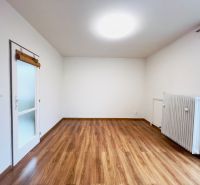 Ein Zimmer in einer 2-Zimmer-Wohnung mit einem Boden in Holzoptik und einem Heizkörper.