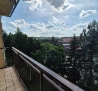 Blick vom Balkon einer 4-Zimmer-Wohnung in Myjava auf die grüne Umgebung und das Wohngebiet.