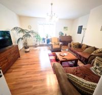 Wohnzimmer in einer 2-Zimmer-Wohnung mit Holzboden und einem bequemen Sofa.