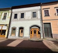 Historische Gebäude in Banská Bystrica, besondere Immobilien mit dekorativen Fassaden und Geschäften.