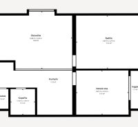 Grundriss einer 3-Zimmer-Wohnung: Wohnzimmer, Schlafzimmer, Küche, Kinderzimmer, Loggia, Badezimmer, Toilette.