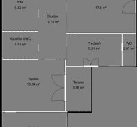 Der Grundriss des Einfamilienhauses zeigt die Anordnung der Räume, einschließlich Wohnzimmer, Küche und Schlafzimmer.
