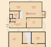 Grundriss einer 3-Zimmer-Maisonette in der Gaštanová-Straße in Košice mit Loggia und Küche.