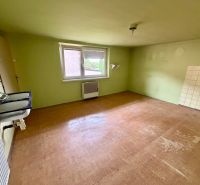 Ein Zimmer in einem Einfamilienhaus mit einem Holzboden und einem großen Fenster.