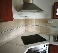 Küche in einem Einfamilienhaus mit Edelstahl-Dunstabzugshaube und Elektrokochfeld.