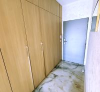 Flur in einer 2-Zimmer-Wohnung mit Stauraum und einem Boden mit Marmoroptik.