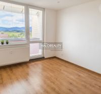 Ein Studio-Apartment mit Holzboden und einem großen Fenster mit Blick auf die Landschaft.