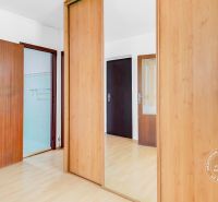 Holztüren zum Schieben und Boden mit Holzdekor in einer 2-Zimmer-Wohnung.