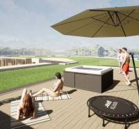Dachterrasse mit Liegestühlen und Whirlpool in Hotels und Pensionen, Nová Lesná.