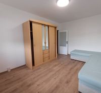 Ein Zimmer in einer 3-Zimmer-Wohnung mit einem Boden in Holzoptik und einem Kleiderschrank.