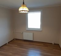 Ein Zimmer in einer 2-Zimmer-Wohnung mit einem Boden in Holzdekor und einer Lampe über dem Heizkörper.