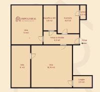 Grundriss einer 2,5-Zimmer-Wohnung mit Loggia, Küche und Badezimmer.