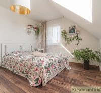 Ein helles Schlafzimmer in einem Einfamilienhaus mit Holzboden und Pflanzen.