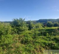 Gärten in Podkylava, umgeben von grünen Sträuchern und Hügeln unter blauem Himmel.