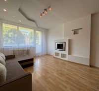 Wohnzimmer in einer Zweizimmerwohnung mit Holzboden und Sofa.