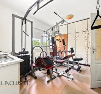 Fitnessgerät im Einfamilienhaus mit Fitnessgeräten und Waschbecken.