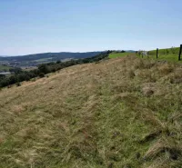 Die Landschaft in Stará Ľubovňa mit besonderen Immobilien bietet einen Blick auf Weiden und Hügel.