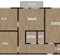 Grundriss einer 3-Zimmer-Wohnung mit Holzdekorboden, enthält Balkon und Abstellraum.