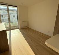 Ein Zimmer in einer 3-Zimmer-Wohnung mit einem Boden in Holzoptik und großen Fenstern.