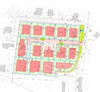 Städtebaulicher Plan für Wohnbaugrundstücke in Nitra mit markierten Flächen und Parzellen.