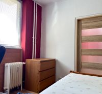 Ein Zimmer in einer 2-Zimmer-Wohnung mit Holzelementen, Möbeln und einem Heizkörper.