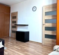 Wohnzimmer in einer 2-Zimmer-Wohnung mit Holzboden und Möbeln.