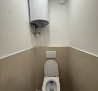 Toilette mit hängendem WC und Boiler in einer 3-Zimmer-Wohnung.