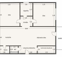 Grundriss einer 3-Zimmer-Wohnung mit Badezimmer, Küche und Balkon, ideal für praktische Nutzung.
