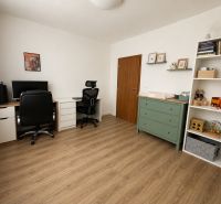 Heimbüro in einer 3-Zimmer-Wohnung mit Holzboden und Stauraum.