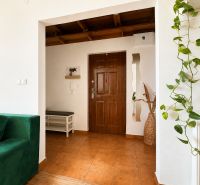 Eingangshalle in einer 3-Zimmer-Wohnung mit grünem Sofa und Dekorationen.