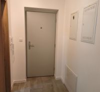 Eingangsflur in einer Einzimmerwohnung mit Fliesenboden und weißen Wänden.
