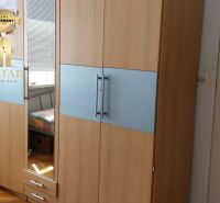 Ein Kleiderschrank mit Holzboden in einer Einzimmerwohnung.