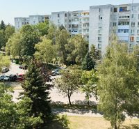 Blick auf die bewaldete Umgebung und die Wohnblöcke in der Martina Rázusa Straße in Michalovce.