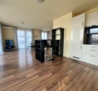 2-Zimmer-Wohnung mit Holzboden und weißer Küchenzeile.