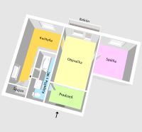 Grundriss einer 2-Zimmer-Wohnung mit Speisekammer, Küche, Balkon, Diele und Badezimmer mit WC.