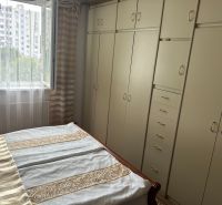 Schlafzimmer in einer 3-Zimmer-Wohnung mit Einbauschränken und einem offenen Fenster mit Blick ins Grüne.