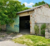 Ein Einfamilienhaus in Illmitz hat eine Ziegelgarage mit grünen Türen und umgebendem Grün.