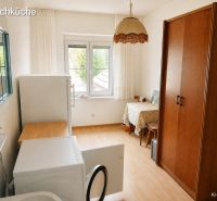 Ein geräumiger Waschraum in einem Einfamilienhaus mit einem Boden in Holzoptik.