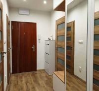 Flur mit Holzboden und Spiegelschrank in einer 3-Zimmer-Wohnung.
