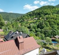 Ein Blick auf ein Einfamilienhaus in Špania Dolina, umgeben von wunderschöner Natur und Bergen.