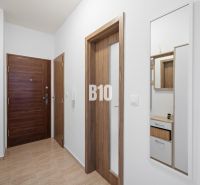 Eingangsflur mit Holztür und Spiegel in einer 2-Zimmer-Wohnung.