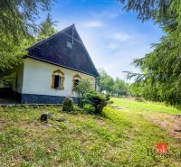 Eine Hütte in Píla, umgeben von Grün und Nadelbäumen, ideal zum Entspannen.