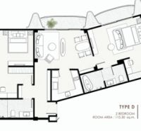 Grundriss einer 3-Zimmer-Wohnung mit geräumigem Wohnbereich und zwei Schlafzimmern.