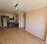 Wohnbereich mit Küchenzeile und Holzboden in einem Ferienapartment.
