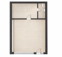 Grundriss von Geschäftsräumen mit Holzdekorboden umfasst zwei Räume und sanitäre Einrichtungen.